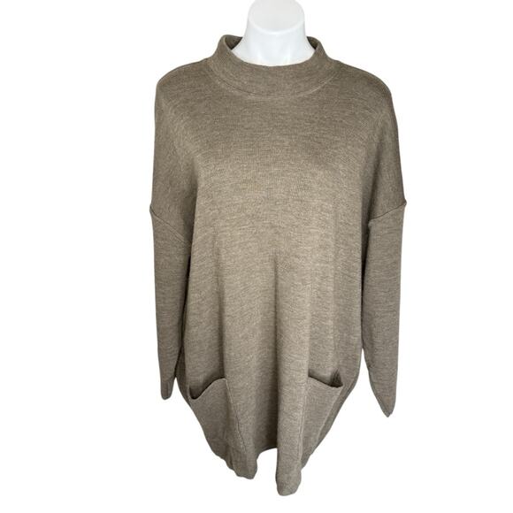 Vintage Express Tricot Wool Blend Tunic Brown Pockets size Large Sweater baggy - Picture 1 of 6